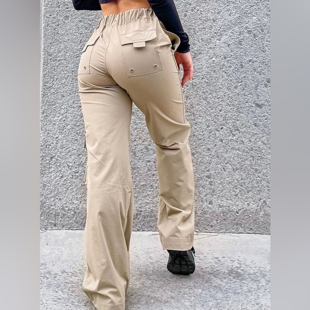 Khaki cargo wide leg pants